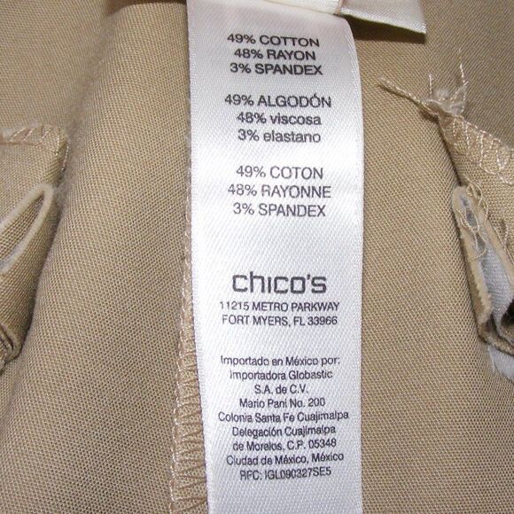 CHICO'S Modern Trousers, 0.5/S/6, Khaki Chinos, Zipper fly, Side elastic/panel - Picture 13 of 15